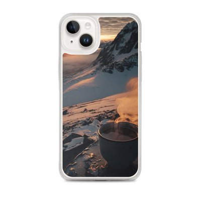 Heißer Kaffee auf einem schneebedeckten Berg - iPhone Schutzhülle (durchsichtig) berge xxx iPhone 14 Plus