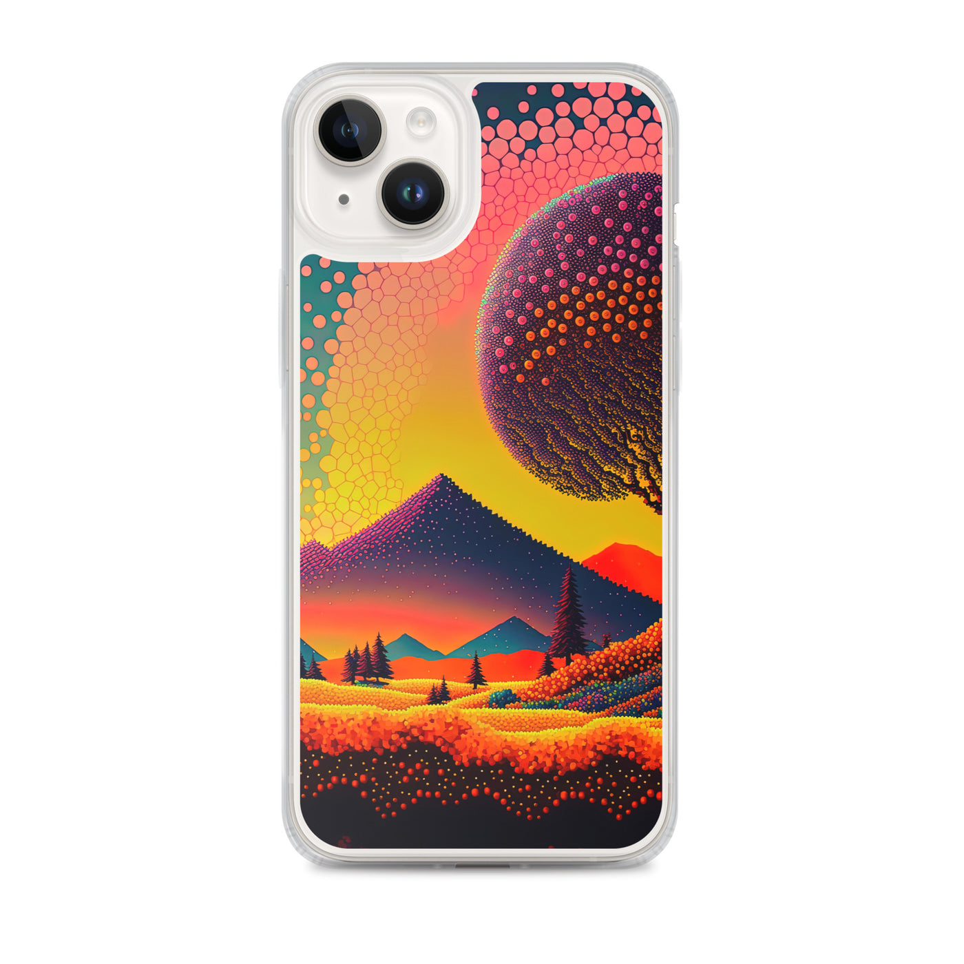 Berge und warme Farben - Punktkunst - iPhone Schutzhülle (durchsichtig) berge xxx iPhone 14 Plus