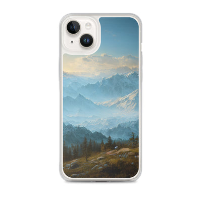 Schöne Berge mit Nebel bedeckt - Ölmalerei - iPhone Schutzhülle (durchsichtig) berge xxx iPhone 14 Plus