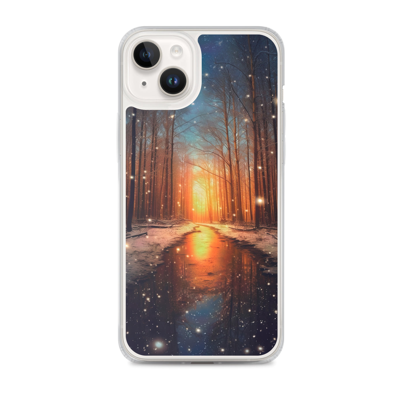 Bäume im Winter, Schnee, Sonnenaufgang und Fluss - iPhone Schutzhülle (durchsichtig) camping xxx iPhone 14 Plus