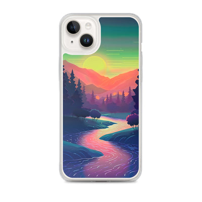 Berge, Fluss, Sonnenuntergang - Malerei - iPhone Schutzhülle (durchsichtig) berge xxx iPhone 14 Plus