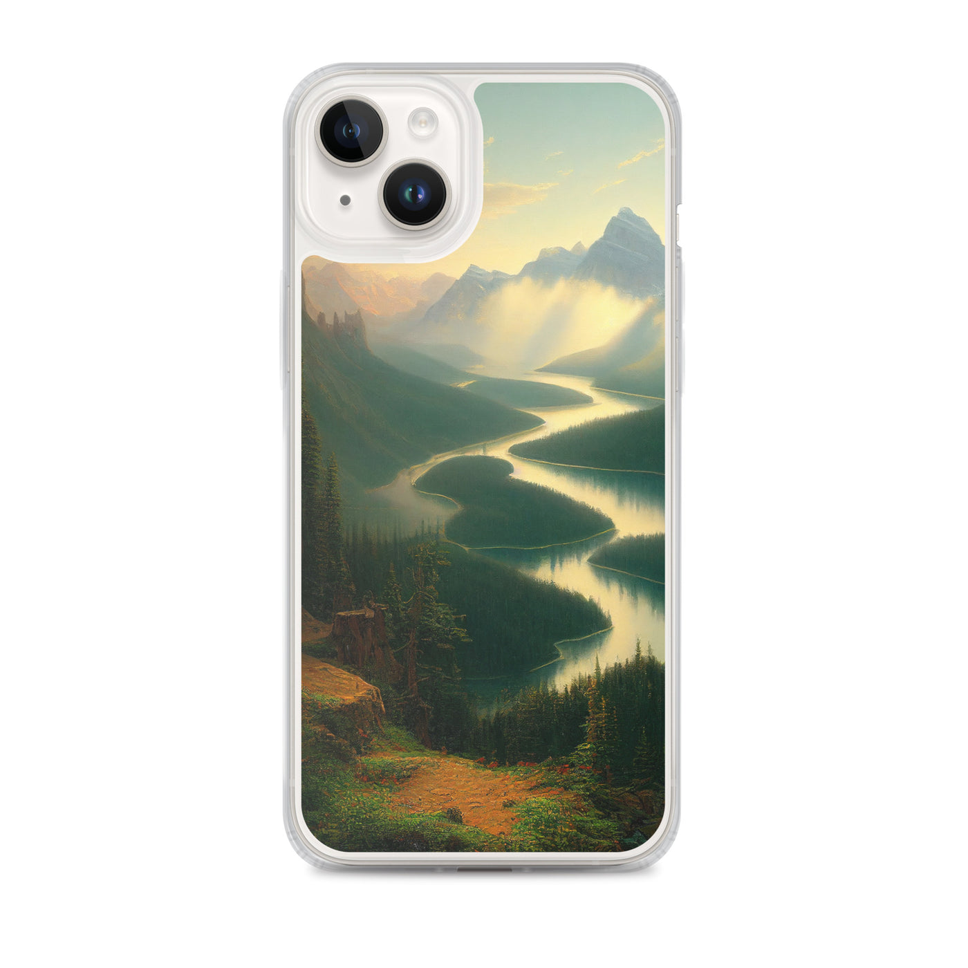 Landschaft mit Bergen, See und viel grüne Natur - Malerei - iPhone Schutzhülle (durchsichtig) berge xxx iPhone 14 Plus