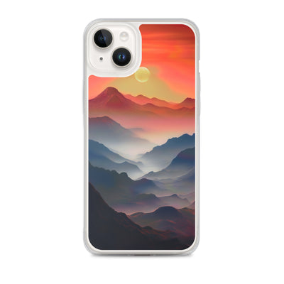 Sonnteruntergang, Gebirge und Nebel - Landschaftsmalerei - iPhone Schutzhülle (durchsichtig) berge xxx iPhone 14 Plus