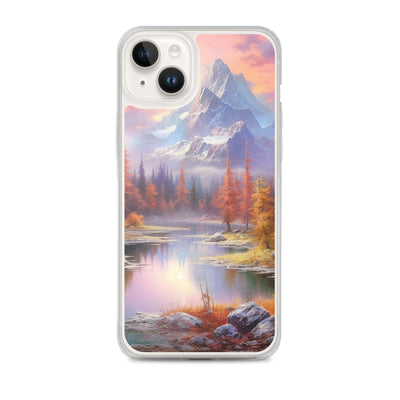 Landschaftsmalerei - Berge, Bäume, Bergsee und Herbstfarben - iPhone Schutzhülle (durchsichtig) berge xxx iPhone 14 Plus