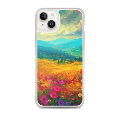 Berglandschaft und schöne farbige Blumen - Malerei - iPhone Schutzhülle (durchsichtig) berge xxx iPhone 14 Plus