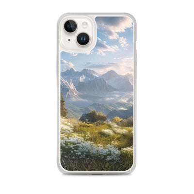 Berglandschaft mit Sonnenschein, Blumen und Bäumen - Malerei - iPhone Schutzhülle (durchsichtig) berge xxx iPhone 14 Plus