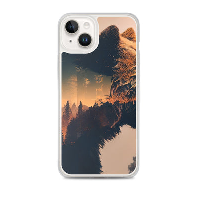 Bär und Bäume Illustration - iPhone Schutzhülle (durchsichtig) camping xxx iPhone 14 Plus