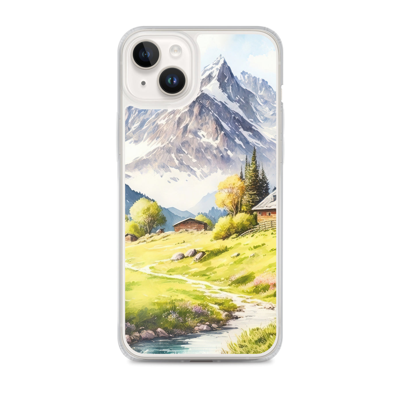 Epische Berge und Berghütte - Landschaftsmalerei - iPhone Schutzhülle (durchsichtig) berge xxx iPhone 14 Plus