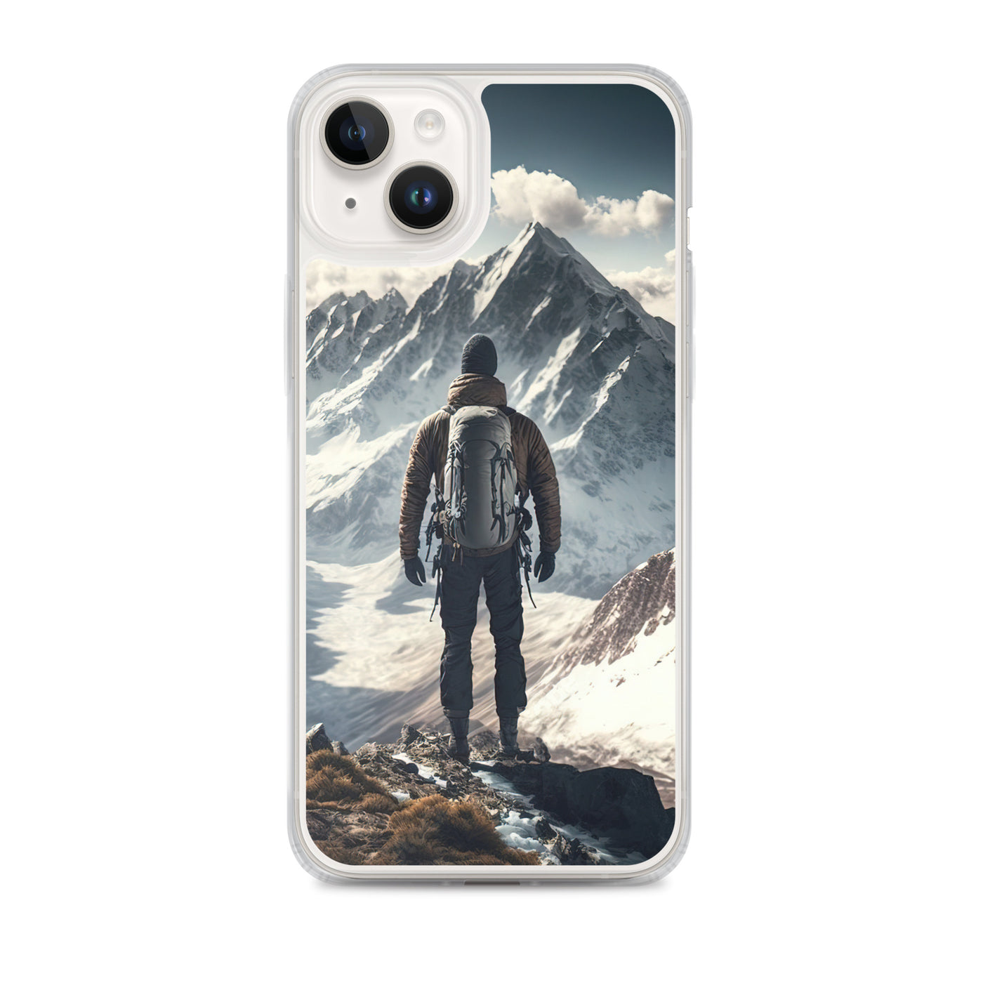 Wanderer auf Berg von hinten - Malerei - iPhone Schutzhülle (durchsichtig) berge xxx iPhone 14 Plus