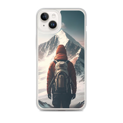 Wanderer von hinten vor einem Berg - Malerei - iPhone Schutzhülle (durchsichtig) berge xxx iPhone 14 Plus