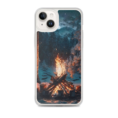 Lagerfeuer beim Camping - Wald mit Schneebedeckten Bäumen - Malerei - iPhone Schutzhülle (durchsichtig) camping xxx iPhone 14 Plus