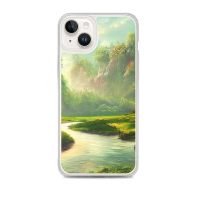 Bach im tropischen Wald - Landschaftsmalerei - iPhone Schutzhülle (durchsichtig) camping xxx iPhone 14 Plus