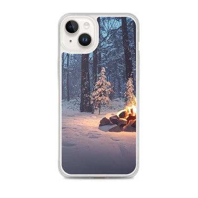 Lagerfeuer im Winter - Camping Foto - iPhone Schutzhülle (durchsichtig) camping xxx iPhone 14 Plus