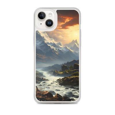 Berge, Sonne, steiniger Bach und Wolken - Epische Stimmung - iPhone Schutzhülle (durchsichtig) berge xxx iPhone 14 Plus