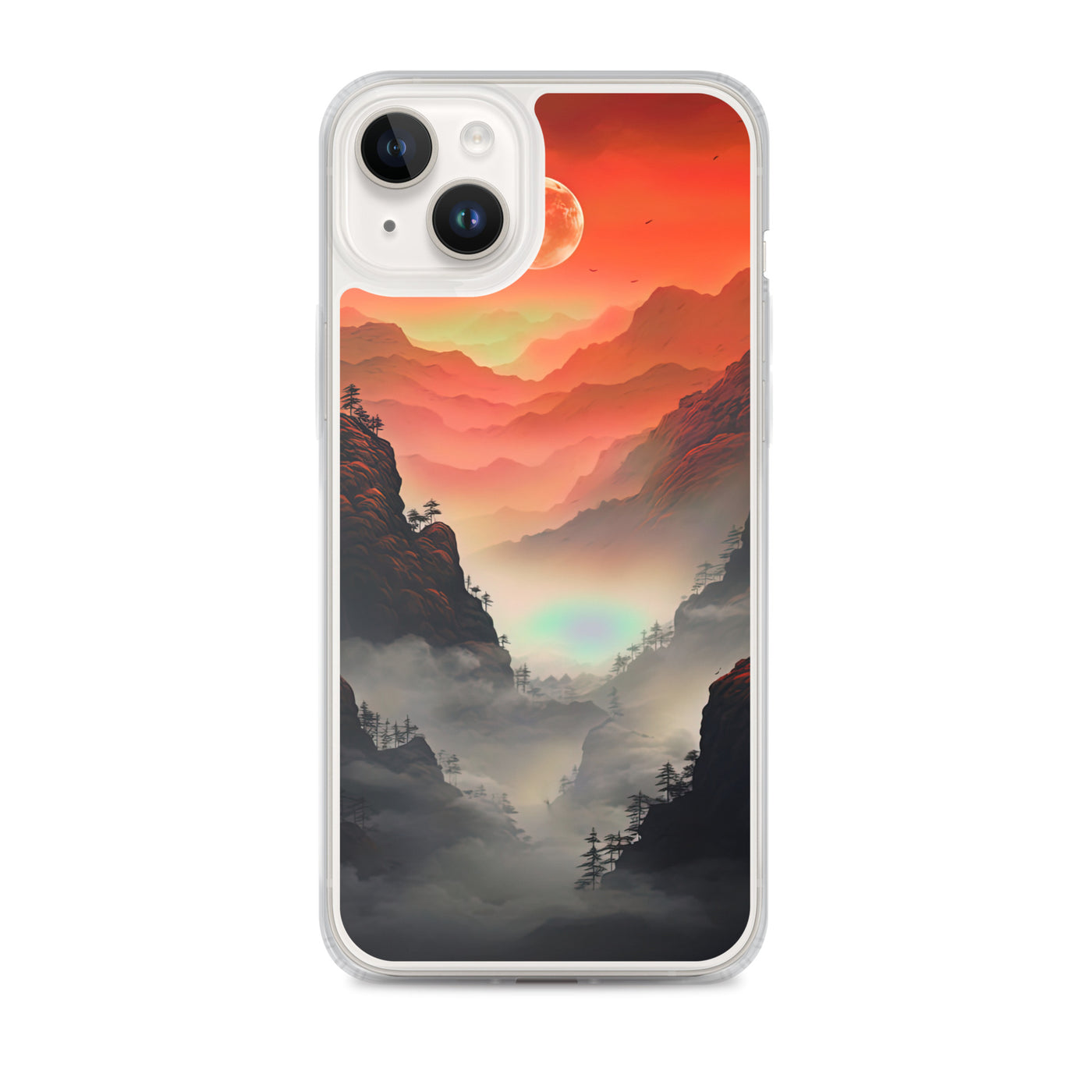 Gebirge, rote Farben und Nebel - Episches Kunstwerk - iPhone Schutzhülle (durchsichtig) berge xxx iPhone 14 Plus