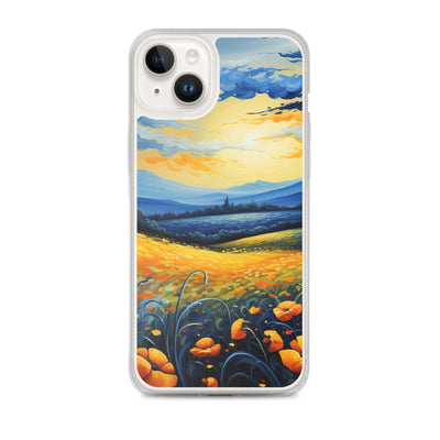 Berglandschaft mit schönen gelben Blumen - Landschaftsmalerei - iPhone Schutzhülle (durchsichtig) berge xxx iPhone 14 Plus