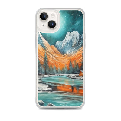 Berglandschaft und Zelte - Nachtstimmung - Landschaftsmalerei - iPhone Schutzhülle (durchsichtig) camping xxx iPhone 14 Plus