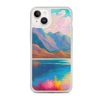 Berglandschaft und Bergsee - Farbige Ölmalerei - iPhone Schutzhülle (durchsichtig) berge xxx iPhone 14 Plus