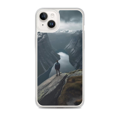 Mann auf Bergklippe - Norwegen - iPhone Schutzhülle (durchsichtig) berge xxx iPhone 14 Plus