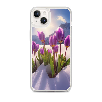 Tulpen im Schnee und in den Bergen - Blumen im Winter - iPhone Schutzhülle (durchsichtig) berge xxx iPhone 14 Plus