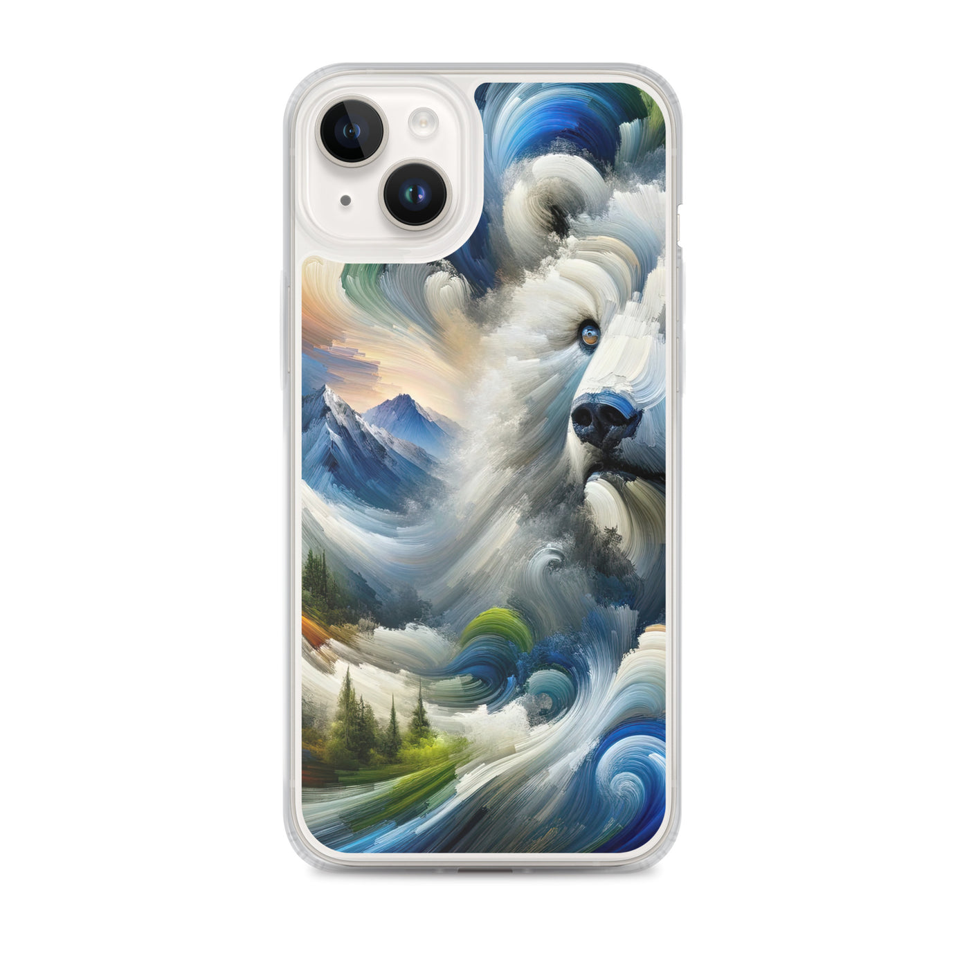 Abstrakte Alpen & Eisbär Kunst in dynamischen Farben - iPhone Schutzhülle (durchsichtig) camping xxx yyy zzz iPhone 14 Plus