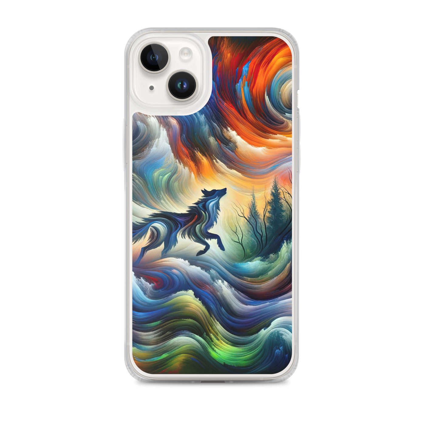 Alpen Abstraktgemälde mit Wolf Silhouette in lebhaften Farben (AN) - iPhone Schutzhülle (durchsichtig) xxx yyy zzz iPhone 14 Plus