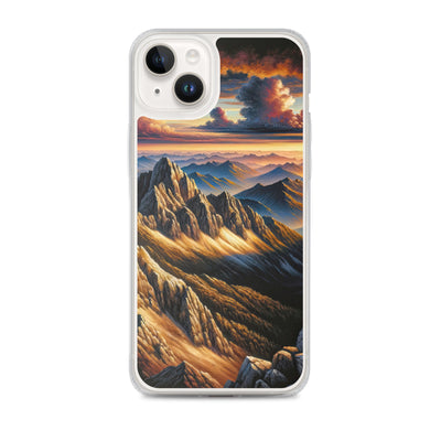 Alpen in Abenddämmerung: Acrylgemälde mit beleuchteten Berggipfeln - iPhone Schutzhülle (durchsichtig) berge xxx yyy zzz iPhone 14 Plus
