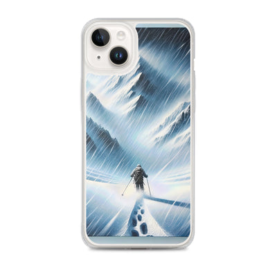 Wanderer und Bergsteiger im Schneesturm: Acrylgemälde der Alpen - iPhone Schutzhülle (durchsichtig) wandern xxx yyy zzz iPhone 14 Plus