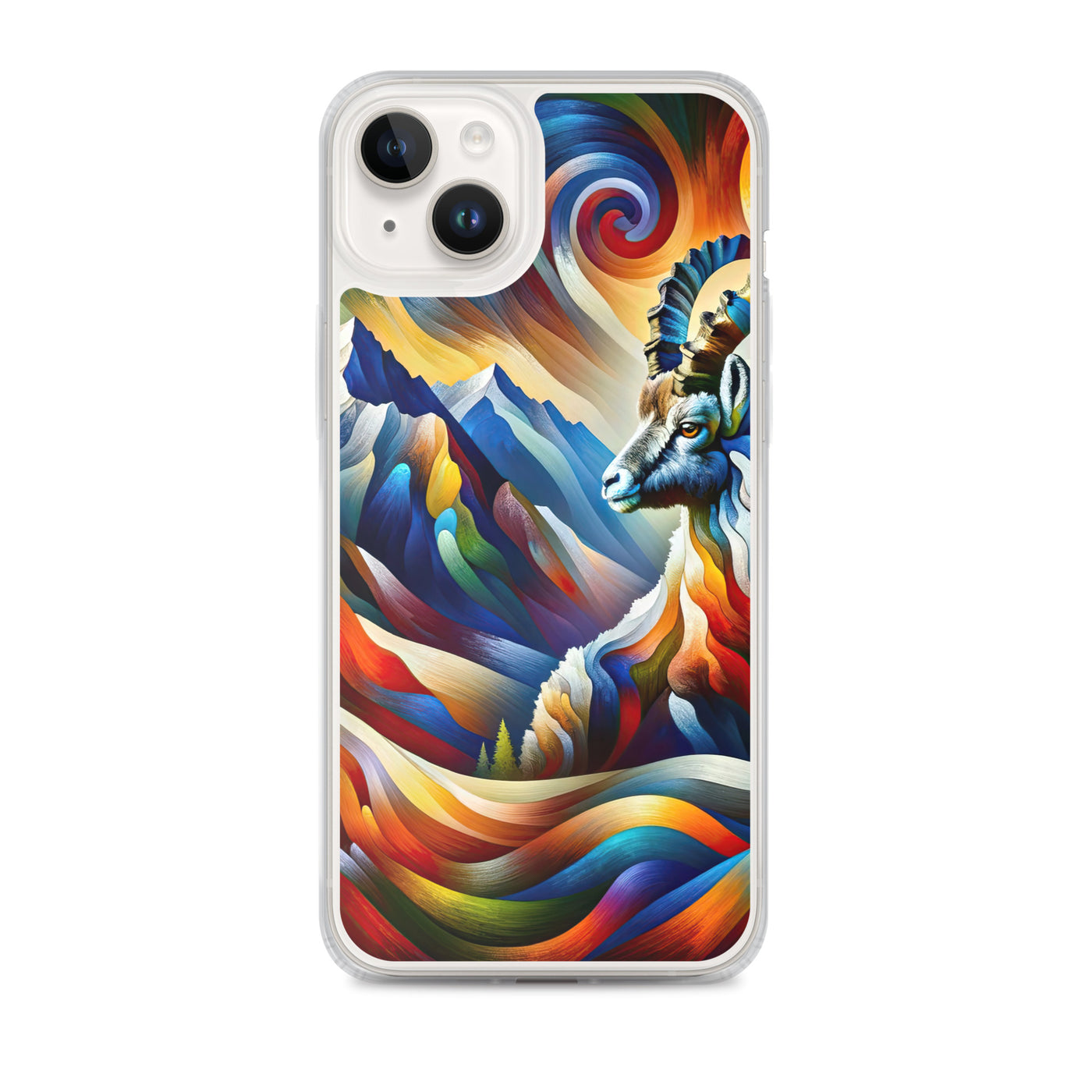 Alpiner Steinbock: Abstrakte Farbflut und lebendige Berge - iPhone Schutzhülle (durchsichtig) berge xxx yyy zzz iPhone 14 Plus