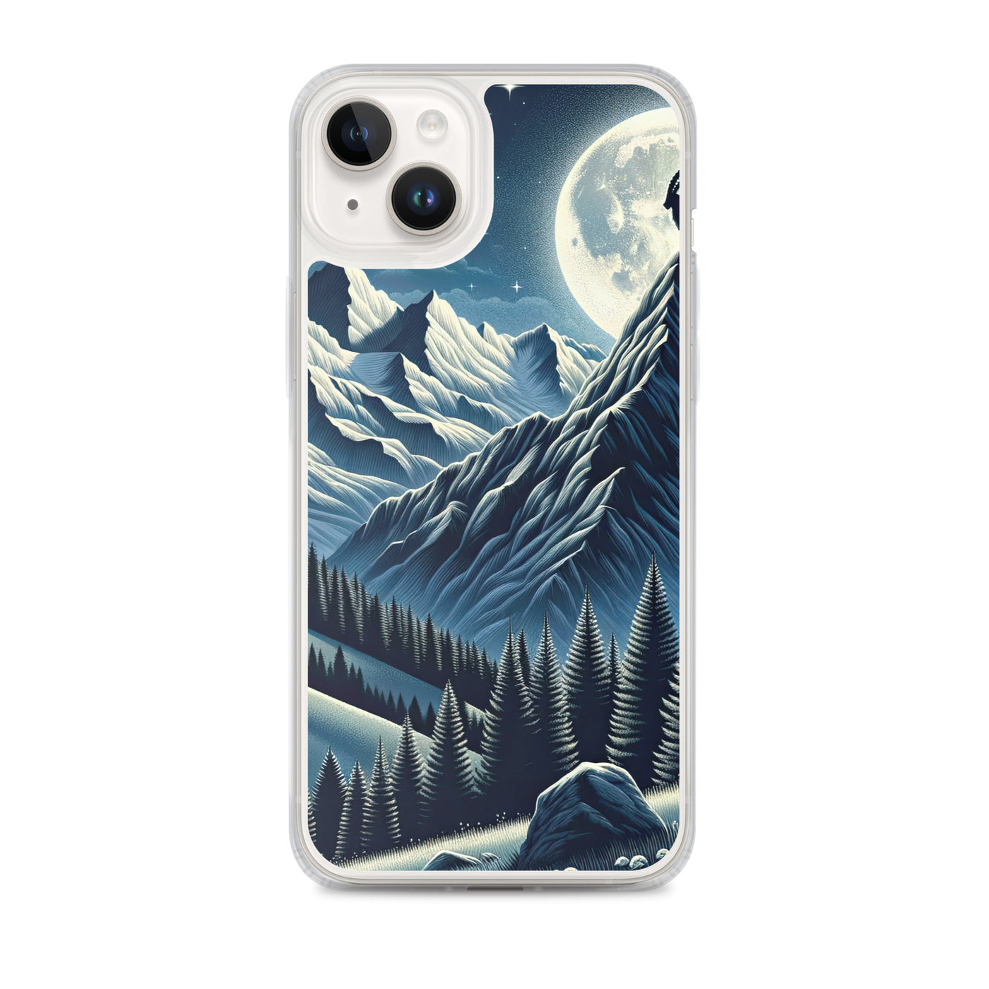 Steinbock in Alpennacht, silberne Berge und Sternenhimmel - iPhone Schutzhülle (durchsichtig) berge xxx yyy zzz iPhone 14 Plus