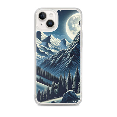 Steinbock in Alpennacht, silberne Berge und Sternenhimmel - iPhone Schutzhülle (durchsichtig) berge xxx yyy zzz iPhone 14 Plus
