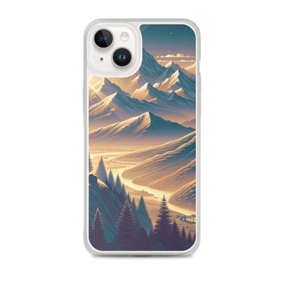 Alpen-Morgendämmerung, erste Sonnenstrahlen auf Schneegipfeln - iPhone Schutzhülle (durchsichtig) berge xxx yyy zzz iPhone 14 Plus