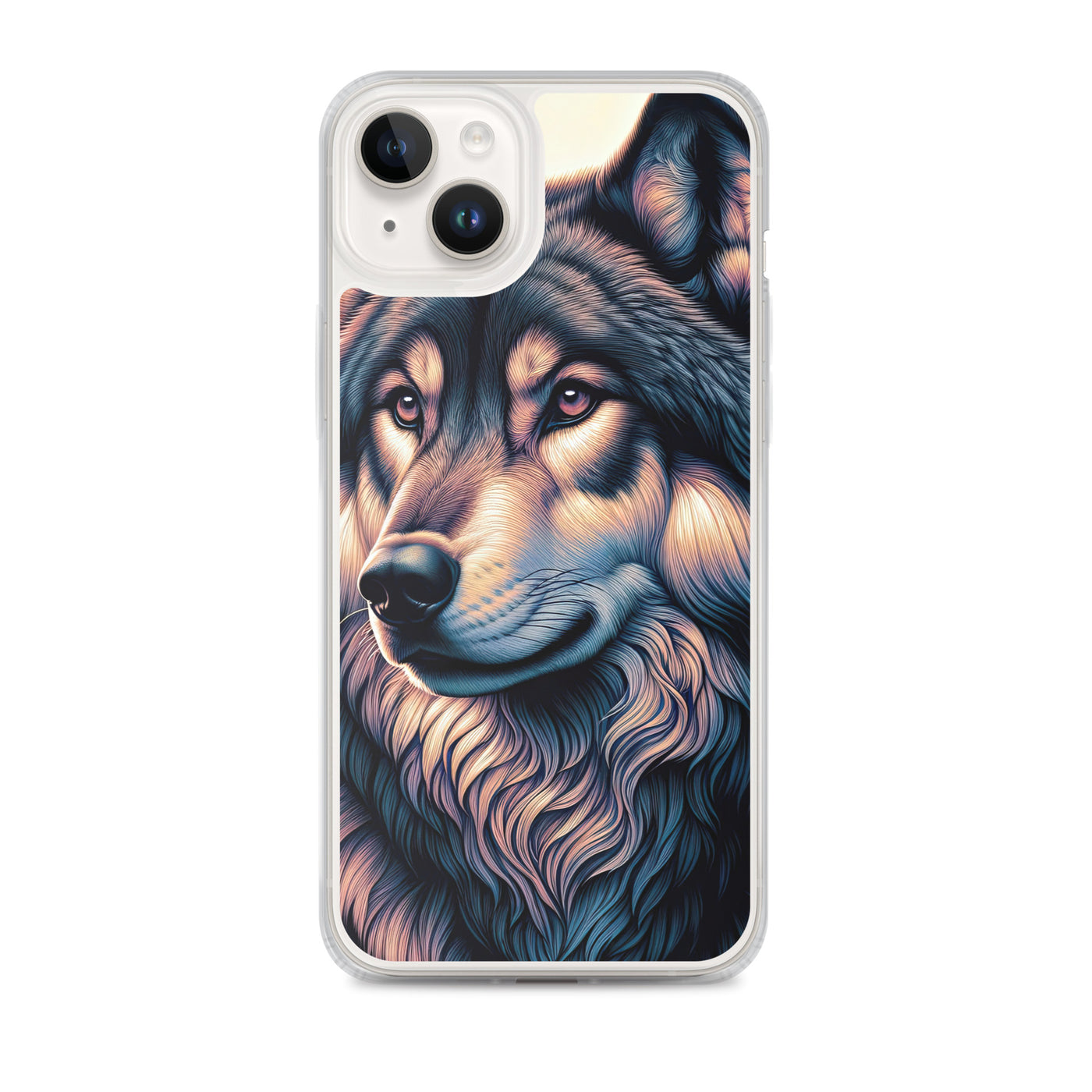 Majestätischer, glänzender Wolf in leuchtender Illustration (AN) - iPhone Schutzhülle (durchsichtig) xxx yyy zzz iPhone 14 Plus