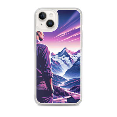 Wanderer in alpiner Dämmerung, schneebedeckte Gipfel ins Unendliche - iPhone Schutzhülle (durchsichtig) wandern xxx yyy zzz iPhone 14 Plus