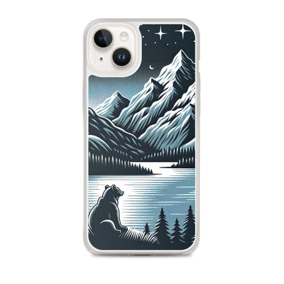 Bär in Alpen-Mondnacht, silberne Berge, schimmernde Seen - iPhone Schutzhülle (durchsichtig) camping xxx yyy zzz iPhone 14 Plus