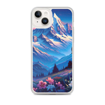 Steinbock bei Dämmerung in den Alpen, sonnengeküsste Schneegipfel - iPhone Schutzhülle (durchsichtig) berge xxx yyy zzz iPhone 14 Plus