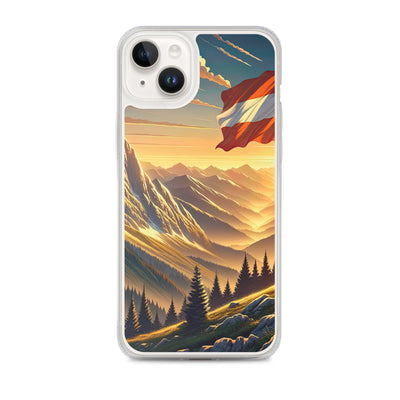Ruhiger Alpenabend mit österreichischer Flagge und goldenem Sonnenuntergang - iPhone Schutzhülle (durchsichtig) berge xxx yyy zzz iPhone 14 Plus