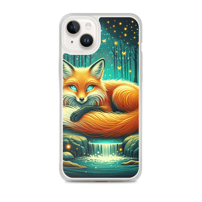 Bezaubernder Fuchs auf erleuchteter mystischer Waldlichtung - iPhone Schutzhülle (durchsichtig) camping xxx yyy zzz iPhone 14 Plus