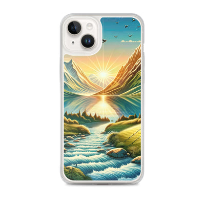 Zelt im Alpenmorgen mit goldenem Licht, Schneebergen und unberührten Seen - iPhone Schutzhülle (durchsichtig) berge xxx yyy zzz iPhone 14 Plus