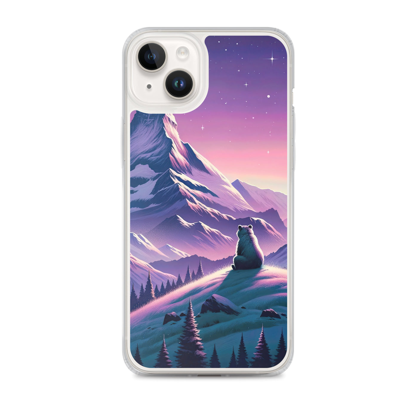 Bezaubernder Alpenabend mit Bär, lavendel-rosafarbener Himmel (AN) - iPhone Schutzhülle (durchsichtig) xxx yyy zzz iPhone 14 Plus