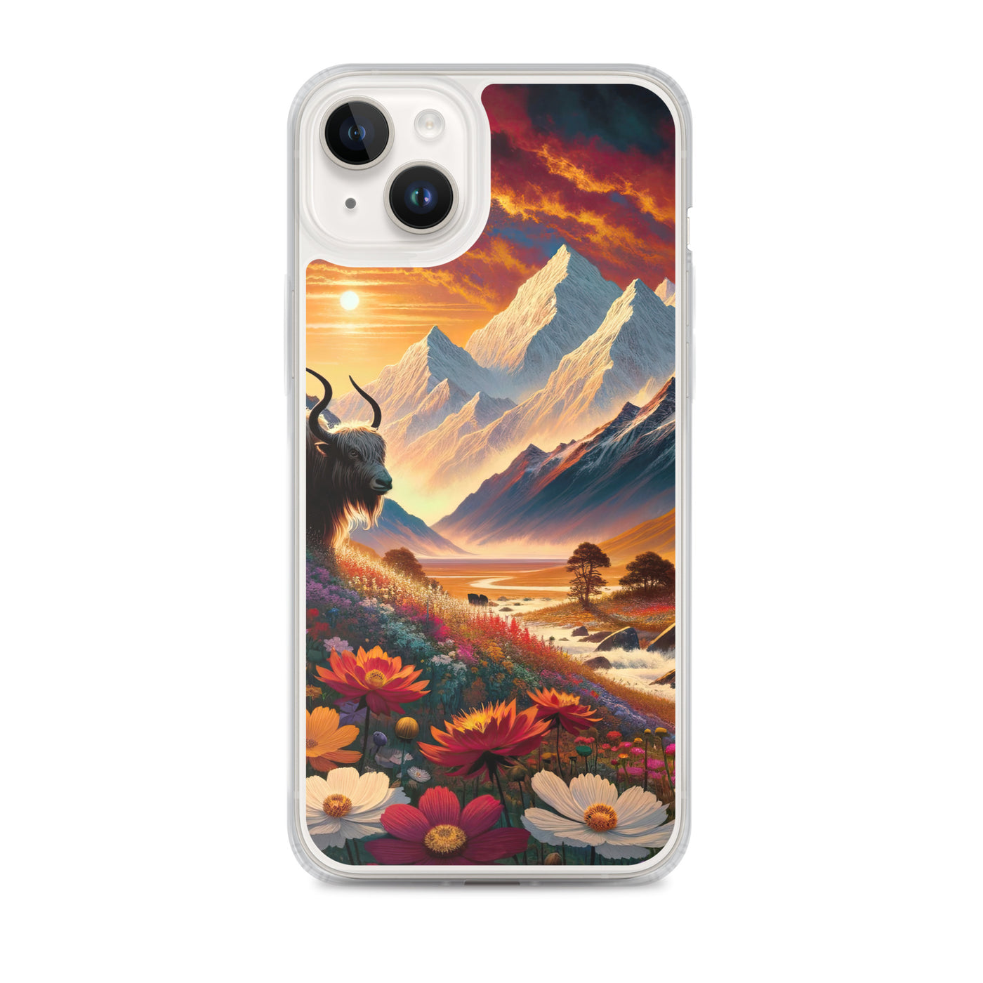 Magischer Alpenabend mit Hochlandkuh und goldener Sonnenkulisse - iPhone Schutzhülle (durchsichtig) berge xxx yyy zzz iPhone 14 Plus
