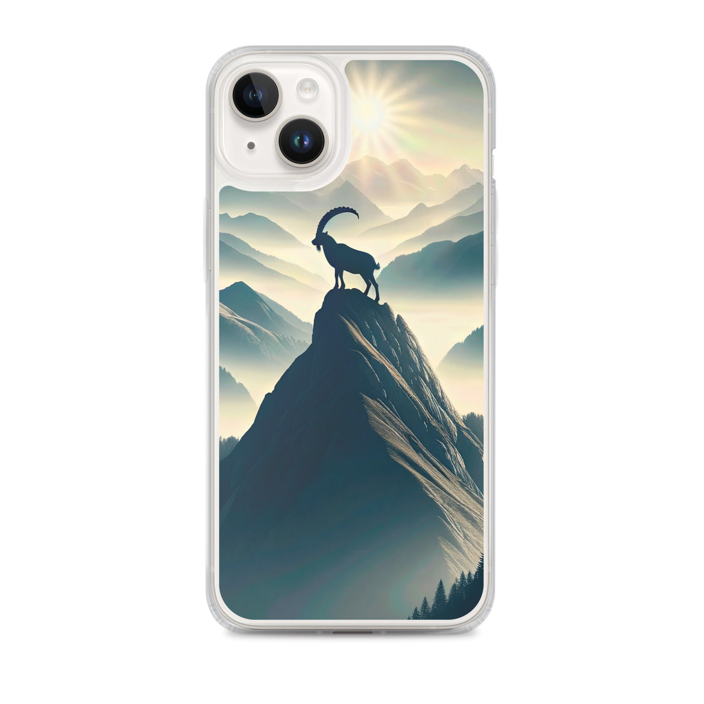 Morgendlicher Steinbock auf Alpengipfel, steile Berghänge - iPhone Schutzhülle (durchsichtig) berge xxx yyy zzz iPhone 14 Plus