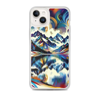Alpensee im Zentrum eines abstrakt-expressionistischen Alpen-Kunstwerks - iPhone Schutzhülle (durchsichtig) berge xxx yyy zzz iPhone 14 Plus