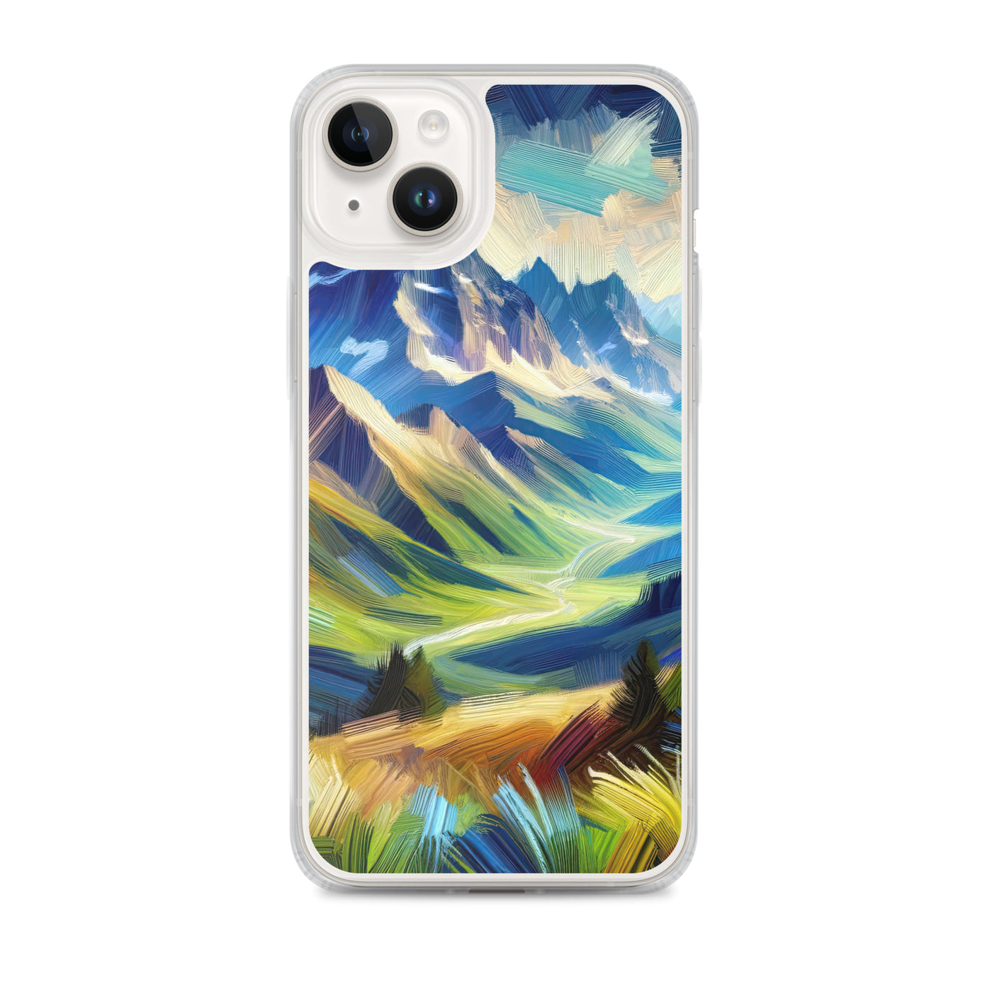 Impressionistische Alpen, lebendige Farbtupfer und Lichteffekte - iPhone Schutzhülle (durchsichtig) berge xxx yyy zzz iPhone 14 Plus