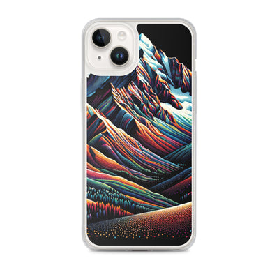 Pointillistische Darstellung der Alpen, Farbpunkte formen die Landschaft - iPhone Schutzhülle (durchsichtig) berge xxx yyy zzz iPhone 14 Plus