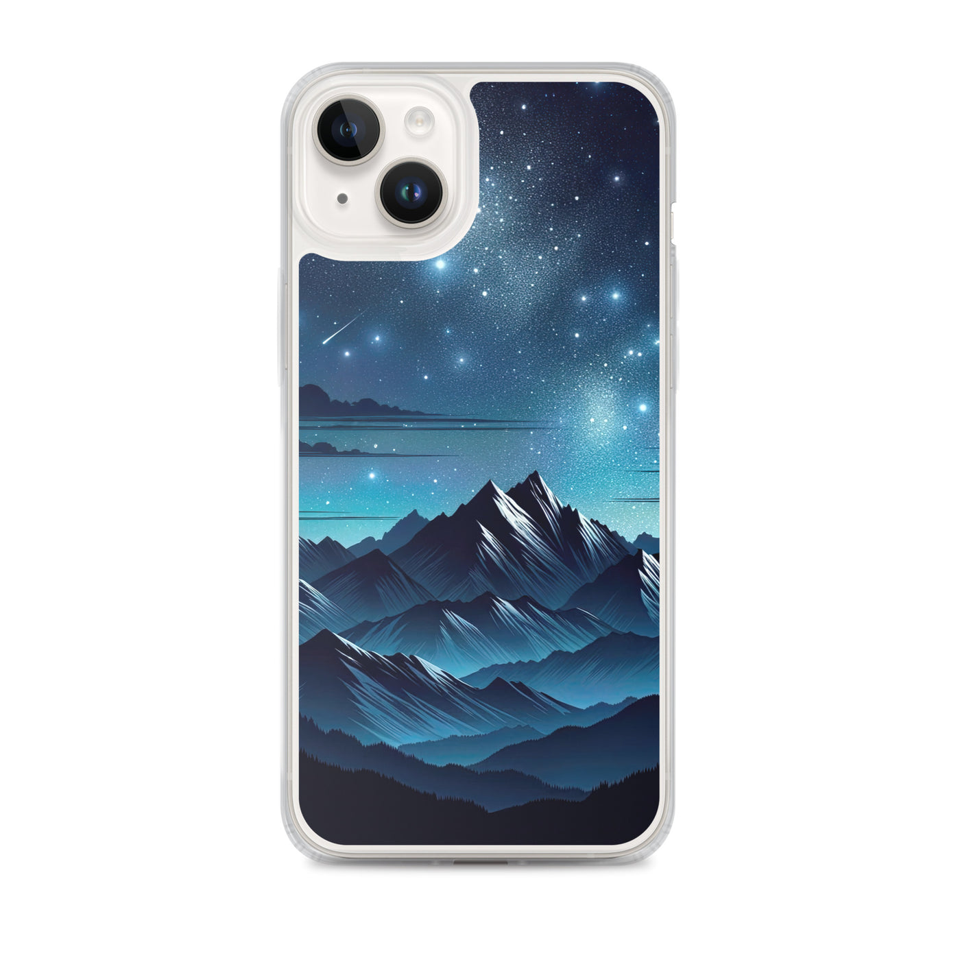 Alpen unter Sternenhimmel mit glitzernden Sternen und Meteoren - iPhone Schutzhülle (durchsichtig) berge xxx yyy zzz iPhone 14 Plus