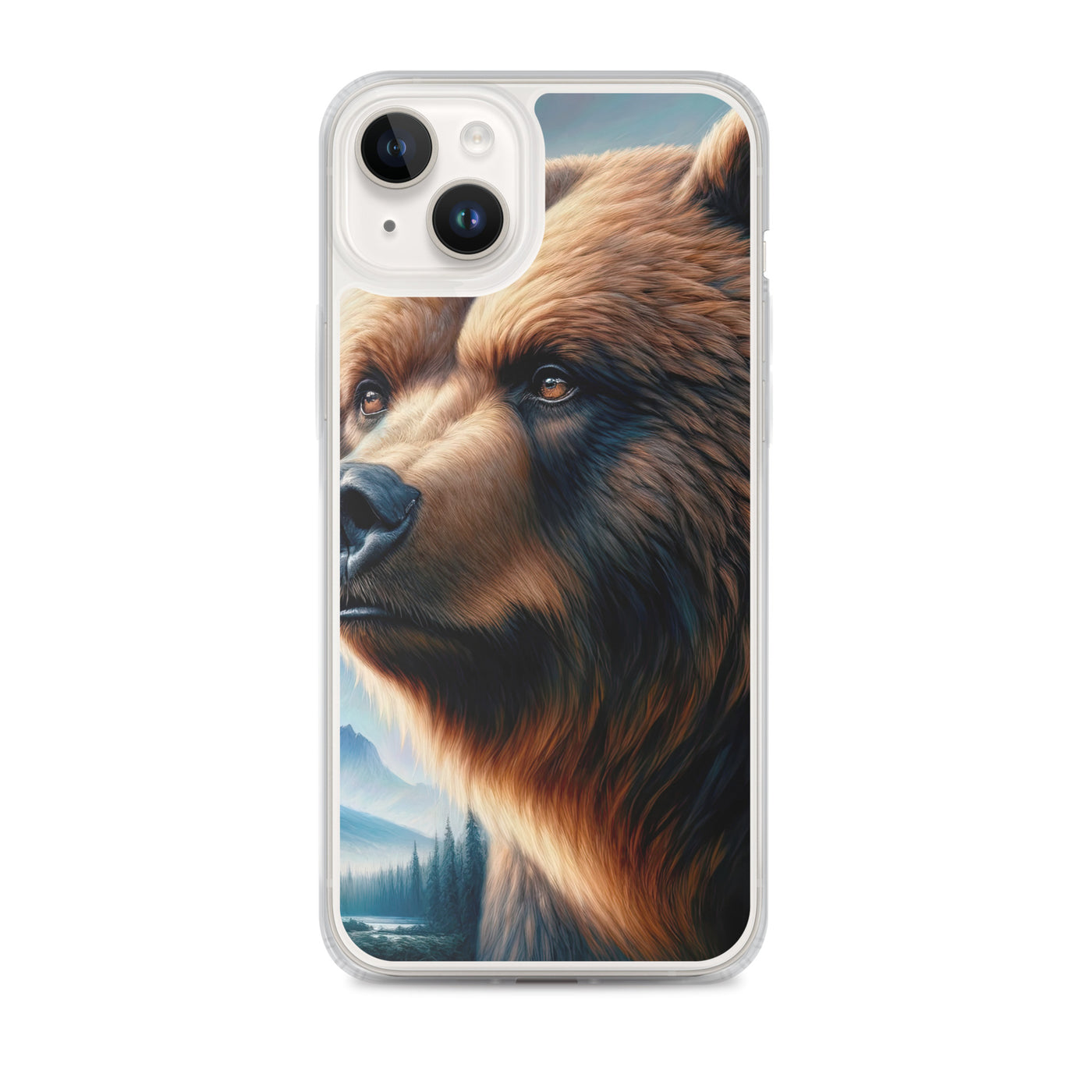 Ölgemälde, das das Gesicht eines starken realistischen Bären einfängt. Porträt - iPhone Schutzhülle (durchsichtig) camping xxx yyy zzz iPhone 14 Plus