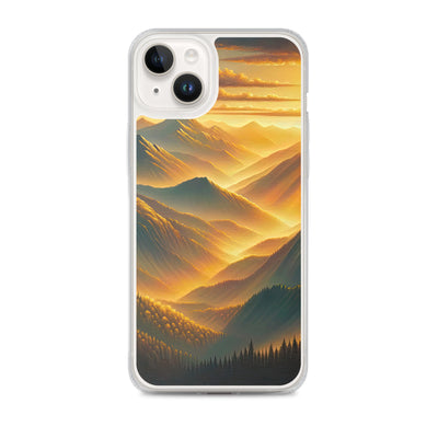Ölgemälde der Berge in der goldenen Stunde, Sonnenuntergang über warmer Landschaft - iPhone Schutzhülle (durchsichtig) berge xxx yyy zzz iPhone 14 Plus