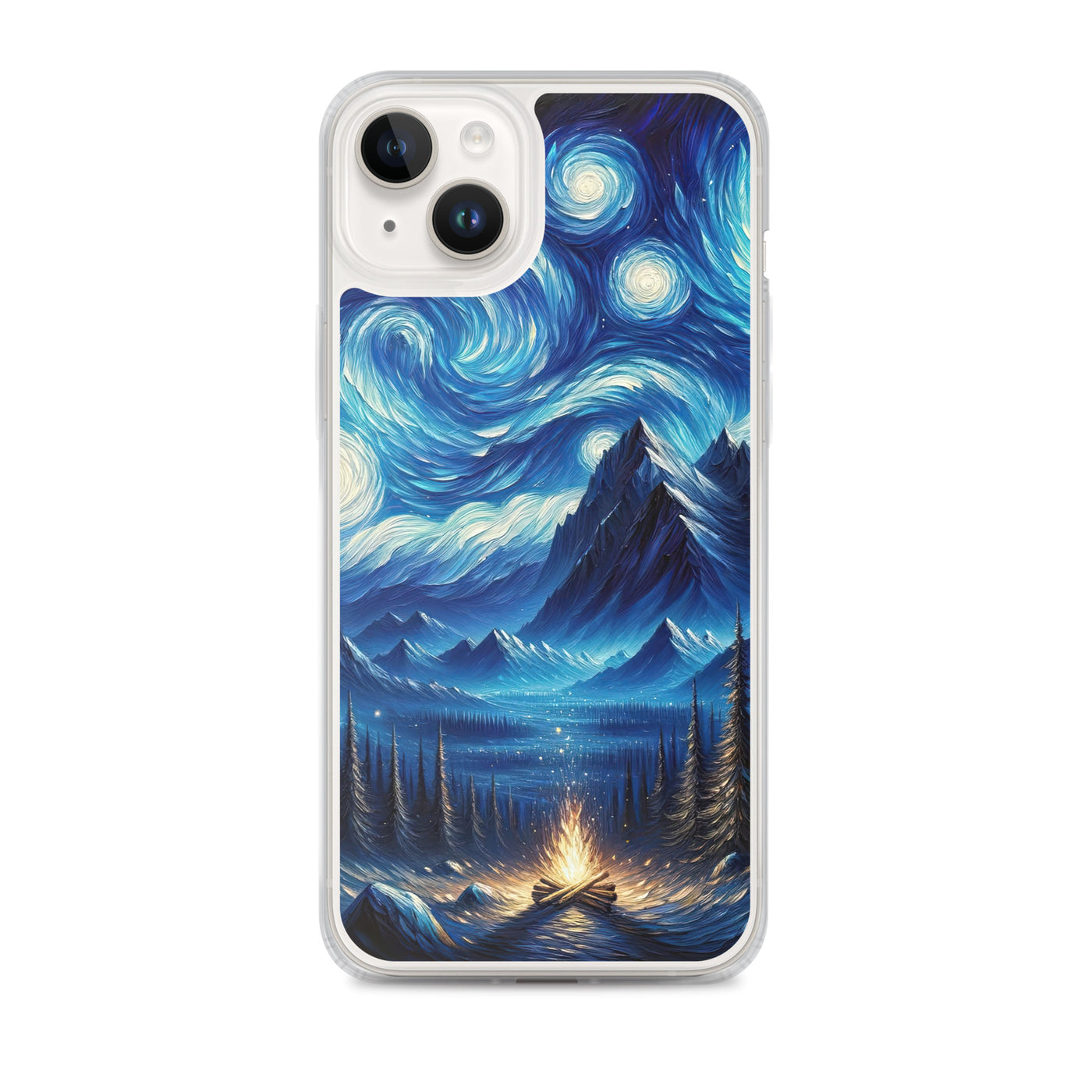 Sternennacht-Stil Ölgemälde der Alpen, himmlische Wirbelmuster - iPhone Schutzhülle (durchsichtig) berge xxx yyy zzz iPhone 14 Plus
