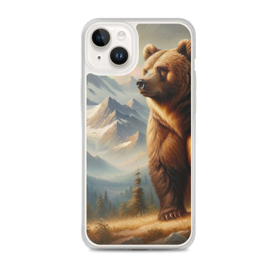 Ölgemälde eines königlichen Bären vor der majestätischen Alpenkulisse - iPhone Schutzhülle (durchsichtig) camping xxx yyy zzz iPhone 14 Plus